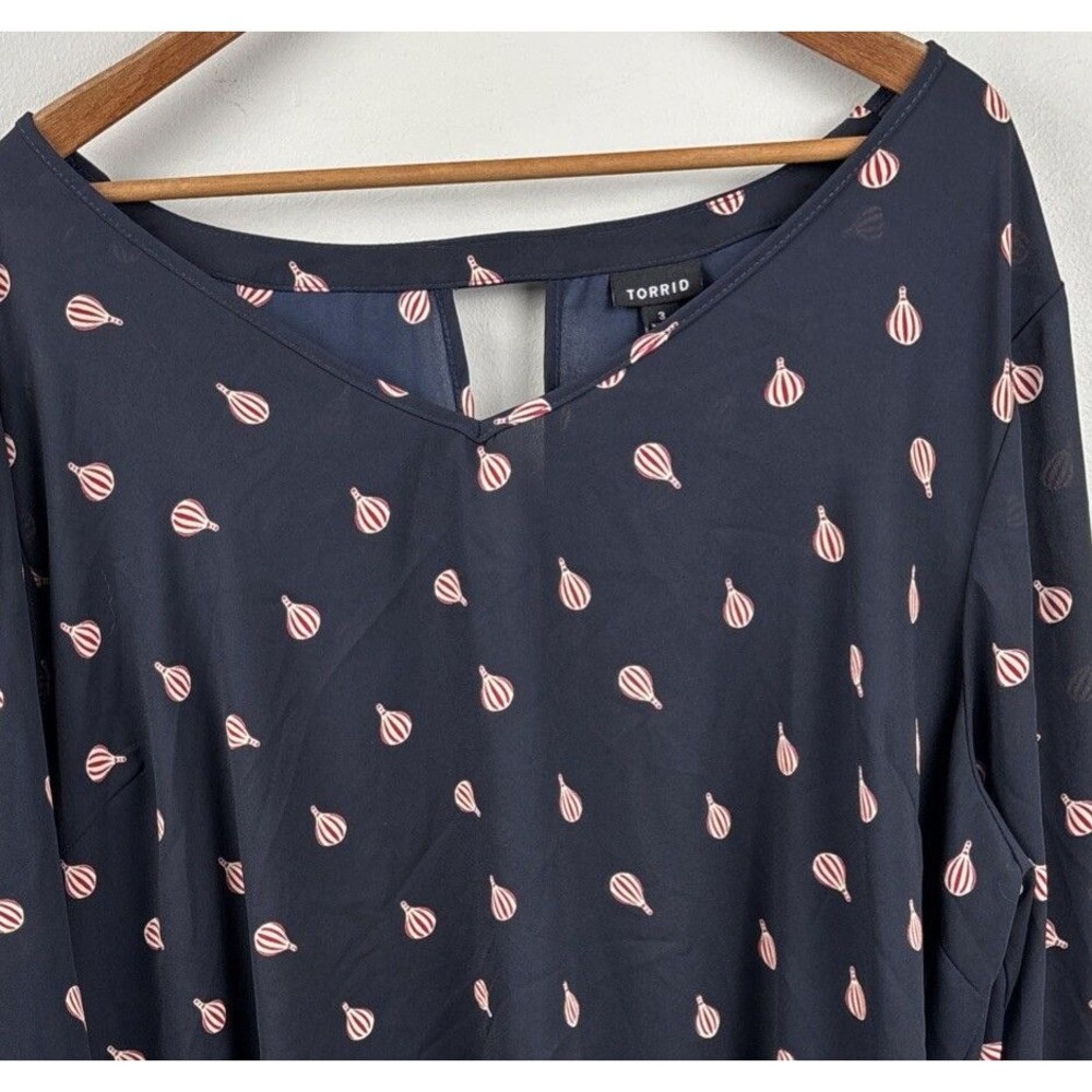 Torrid Hot Air Balloon Blouse Shirt Women Sz 3 Navy Long Sleeve Hot Air 🎈AOP